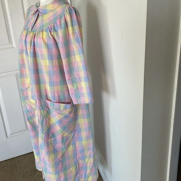 Pastel Plaid Cottagecore Dress Prairie Smock Midi Pockets Vintage Style M - Picture 7 of 9